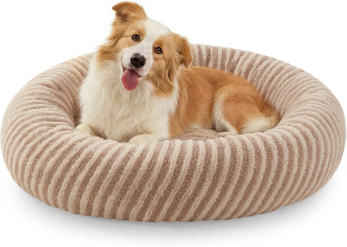 Donut Dog Bed Large-Round Dog Cat Bed with Waterproof Cover, Plush Doughnut Dog Bed with 20CM High Side for 40Lbs Golden Retriever, 76X76X20Cm（Brown）