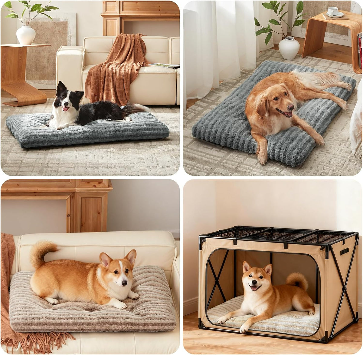 Large Dog Bed Washable - Fluffy Plush Fur Dog Mattress, Anti-Slip Dog Beds for Dog Crate, Calming anti Anxiety Dog Mat, 102 × 69 × 9 Cm, Brown
