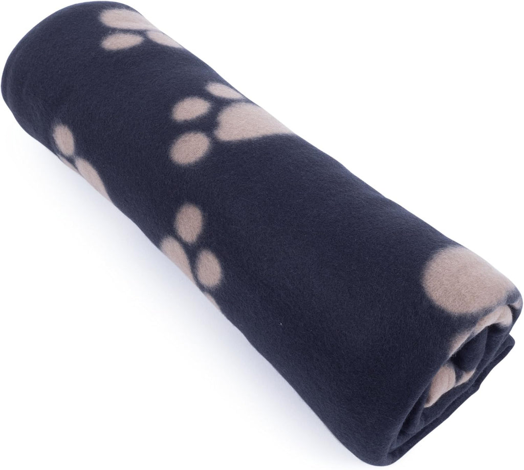Archie'S Fleece Comforter Paw Print Blanket for Dog, Black