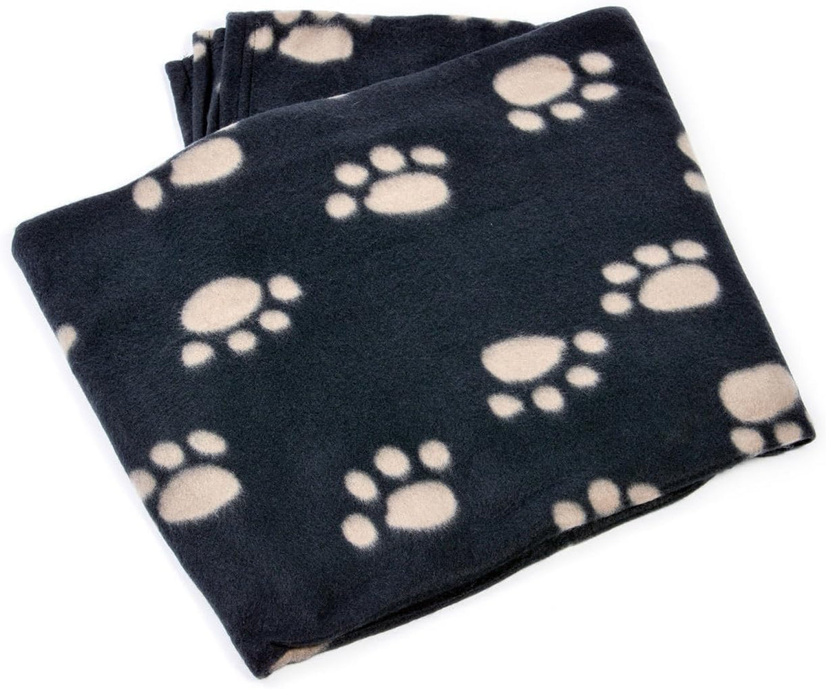 Archie'S Fleece Comforter Paw Print Blanket for Dog, Black (Pack of 2)