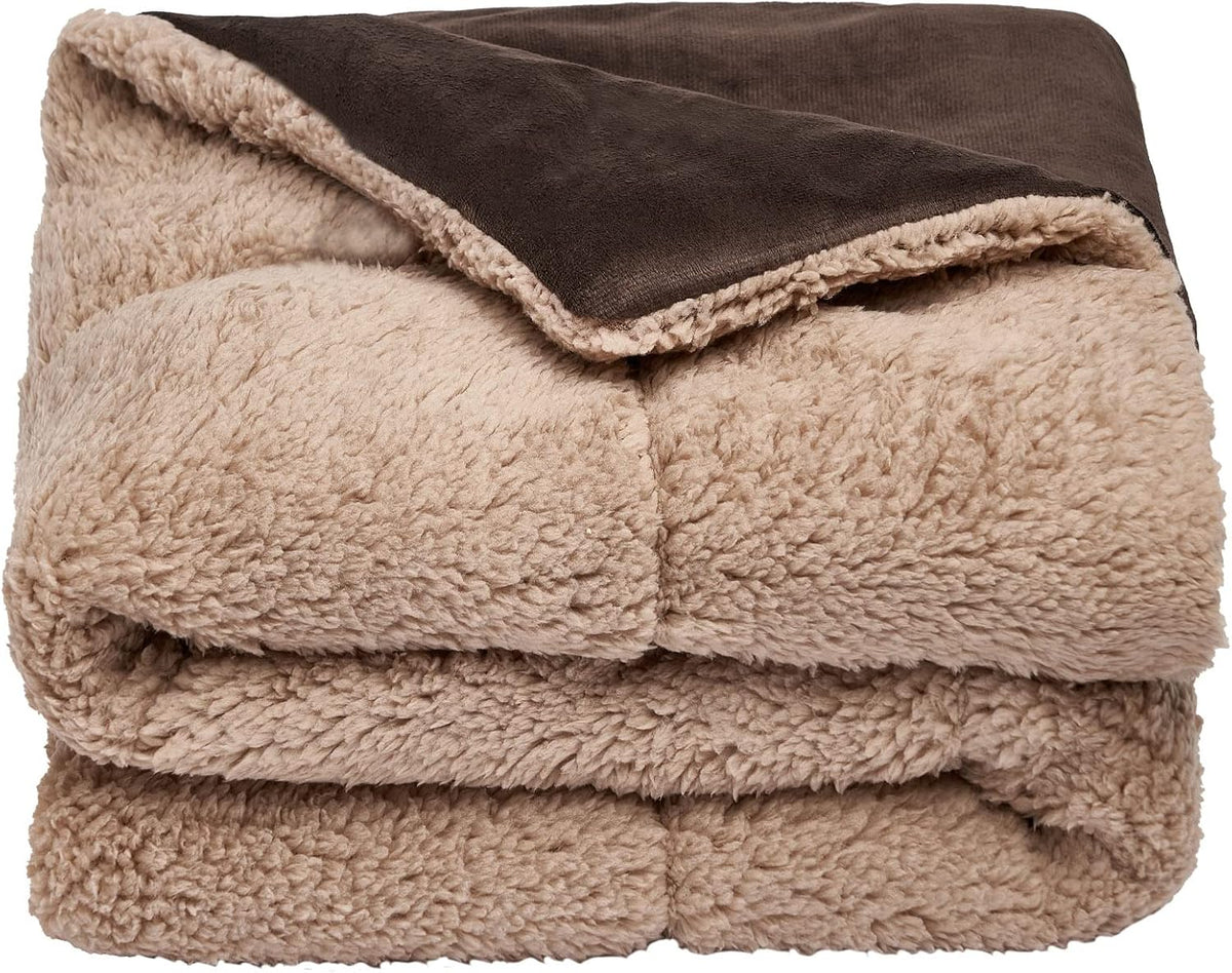 Sherpa Pet Dog Blanket, Soft Fluffy Warm & Comfy Quilted Dog Blanket Washable Lightweight Animal Cat Kitten Kennel Mat Warm Throw over Plush Fleece, Brown - 100 X 150Cm