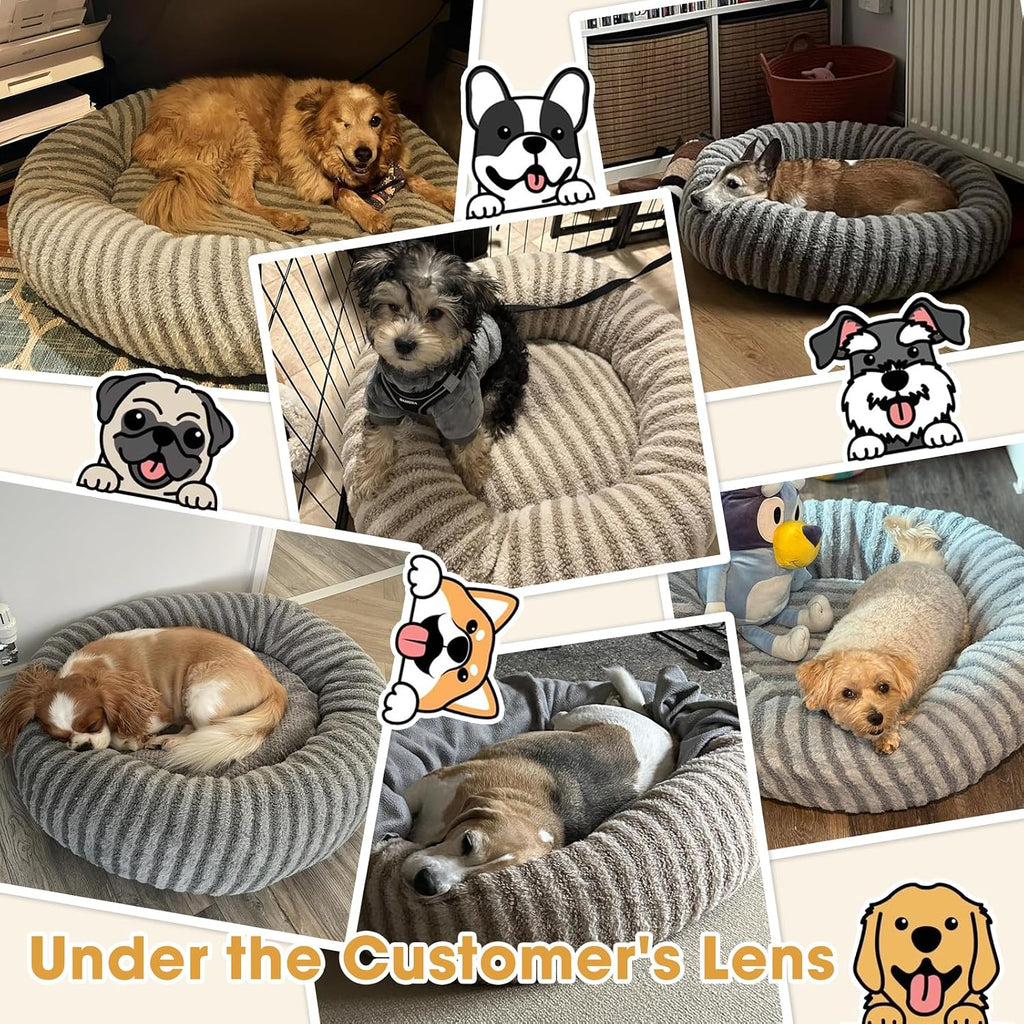 Donut Dog Bed Large-Round Dog Cat Bed with Waterproof Cover, Plush Doughnut Dog Bed with 20CM High Side for 40Lbs Golden Retriever, 76X76X20Cm（Brown）