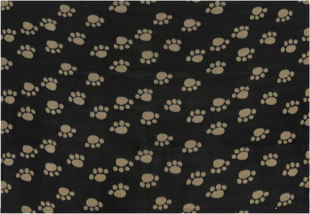 Archie'S Fleece Comforter Paw Print Blanket for Dog, Black