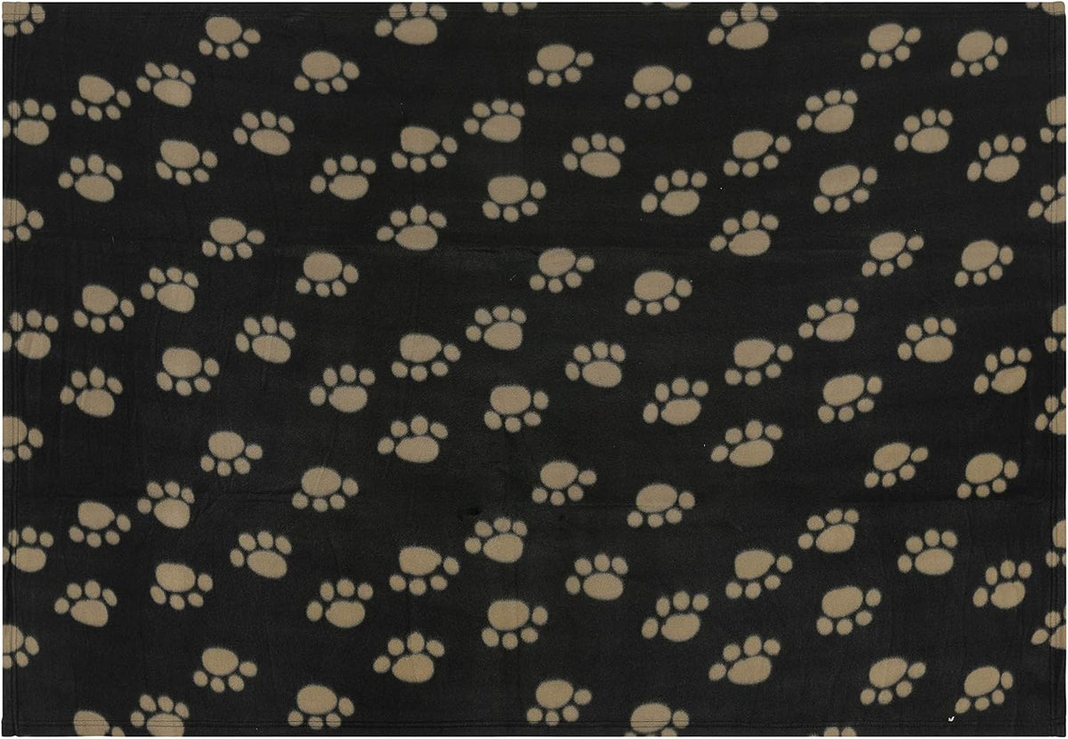 Archie'S Fleece Comforter Paw Print Blanket for Dog, Black