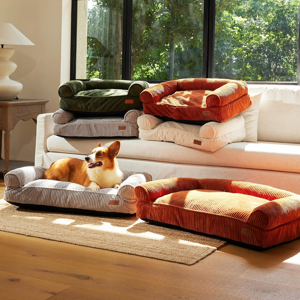 Cute Dog Bed, Fluffy Dogs Couch with TPU Layer Keeping Lining Dry, Pet Sofa Medium Size Dog Easy to Care, Warm Cat Bed with Removable Zipper Cover, 36Inch, Large, Light Grey