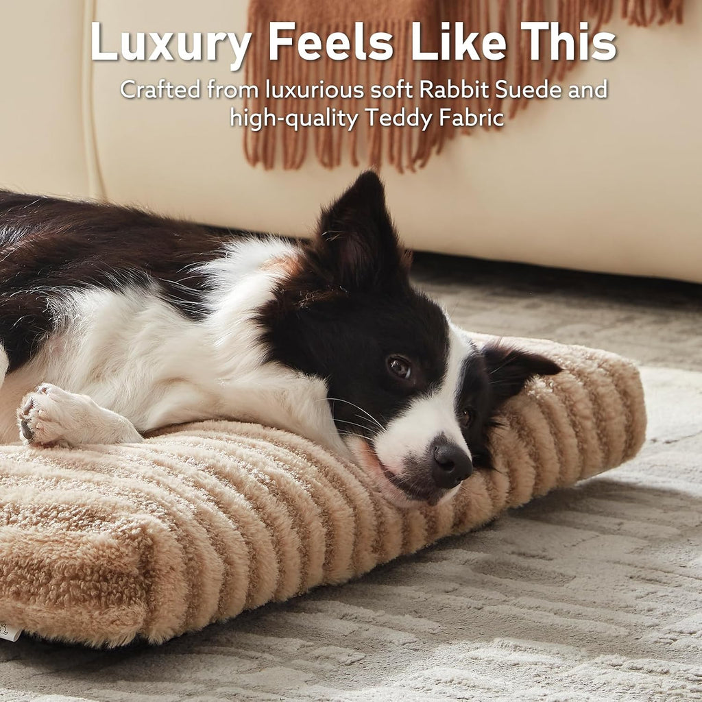 Large Dog Bed Washable - Fluffy Plush Fur Dog Mattress, Anti-Slip Dog Beds for Dog Crate, Calming anti Anxiety Dog Mat, 102 × 69 × 9 Cm, Brown