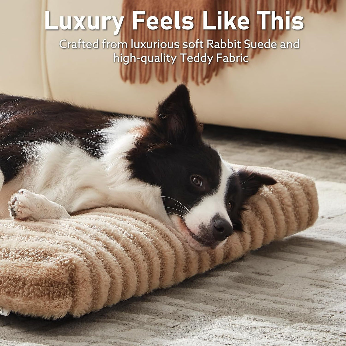 Large Dog Bed Washable - Fluffy Plush Fur Dog Mattress, Anti-Slip Dog Beds for Dog Crate, Calming anti Anxiety Dog Mat, 102 × 69 × 9 Cm, Brown