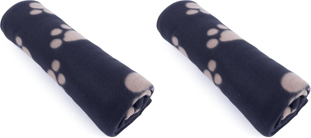 Archie'S Fleece Comforter Paw Print Blanket for Dog, Black (Pack of 2)