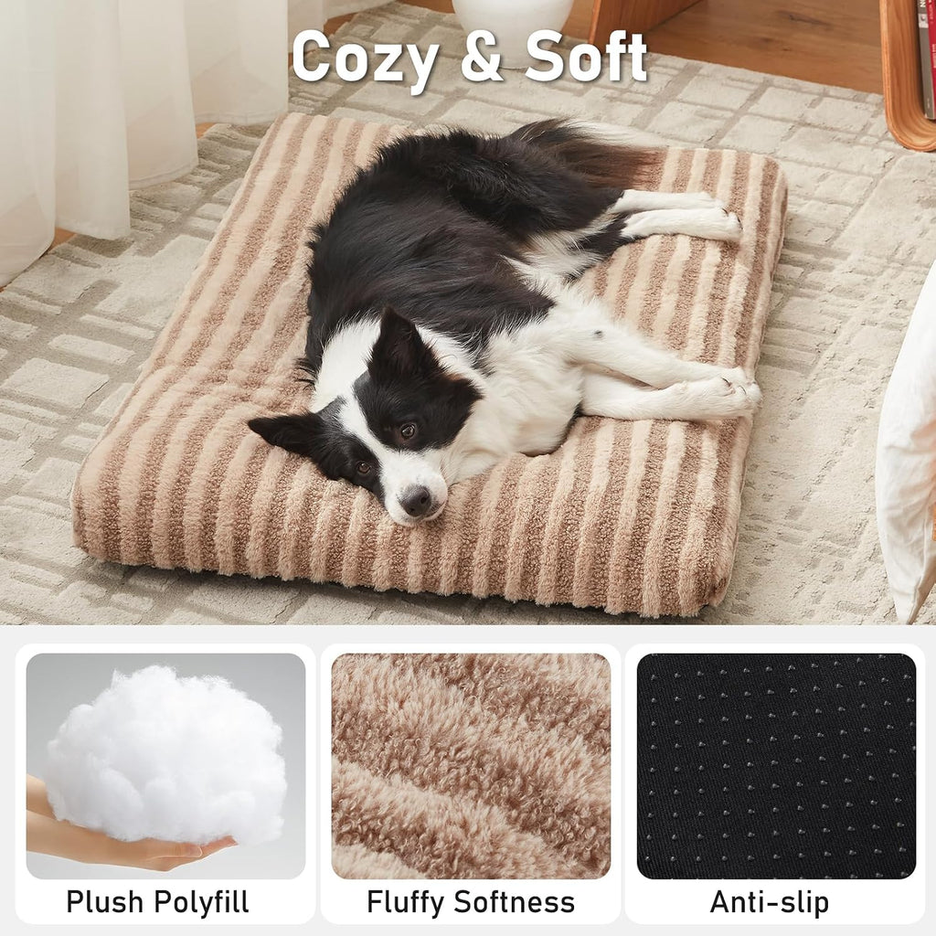 Large Dog Bed Washable - Fluffy Plush Fur Dog Mattress, Anti-Slip Dog Beds for Dog Crate, Calming anti Anxiety Dog Mat, 102 × 69 × 9 Cm, Brown