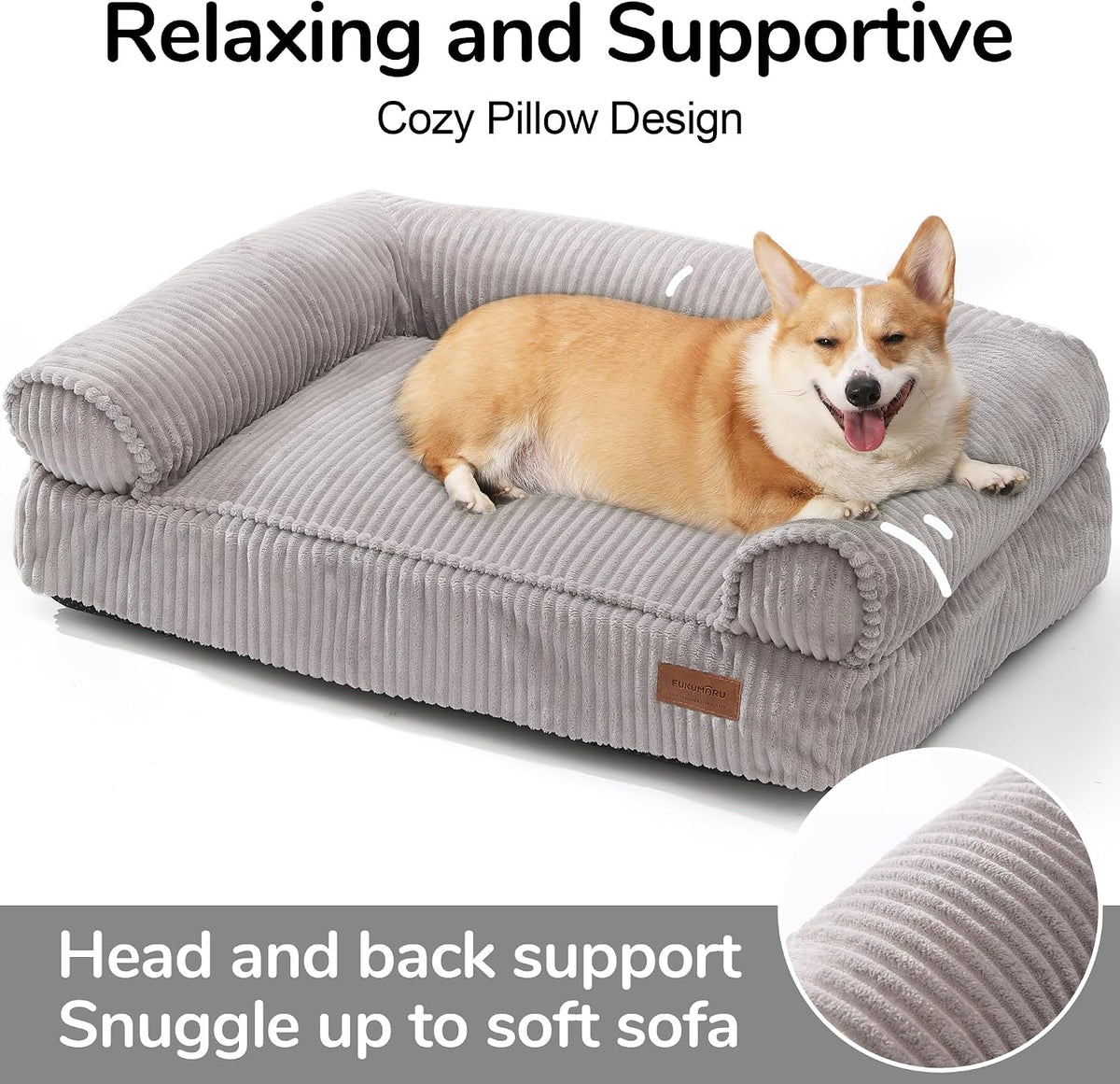 Cute Dog Bed, Fluffy Dogs Couch with TPU Layer Keeping Lining Dry, Pet Sofa Medium Size Dog Easy to Care, Warm Cat Bed with Removable Zipper Cover, 36Inch, Large, Light Grey