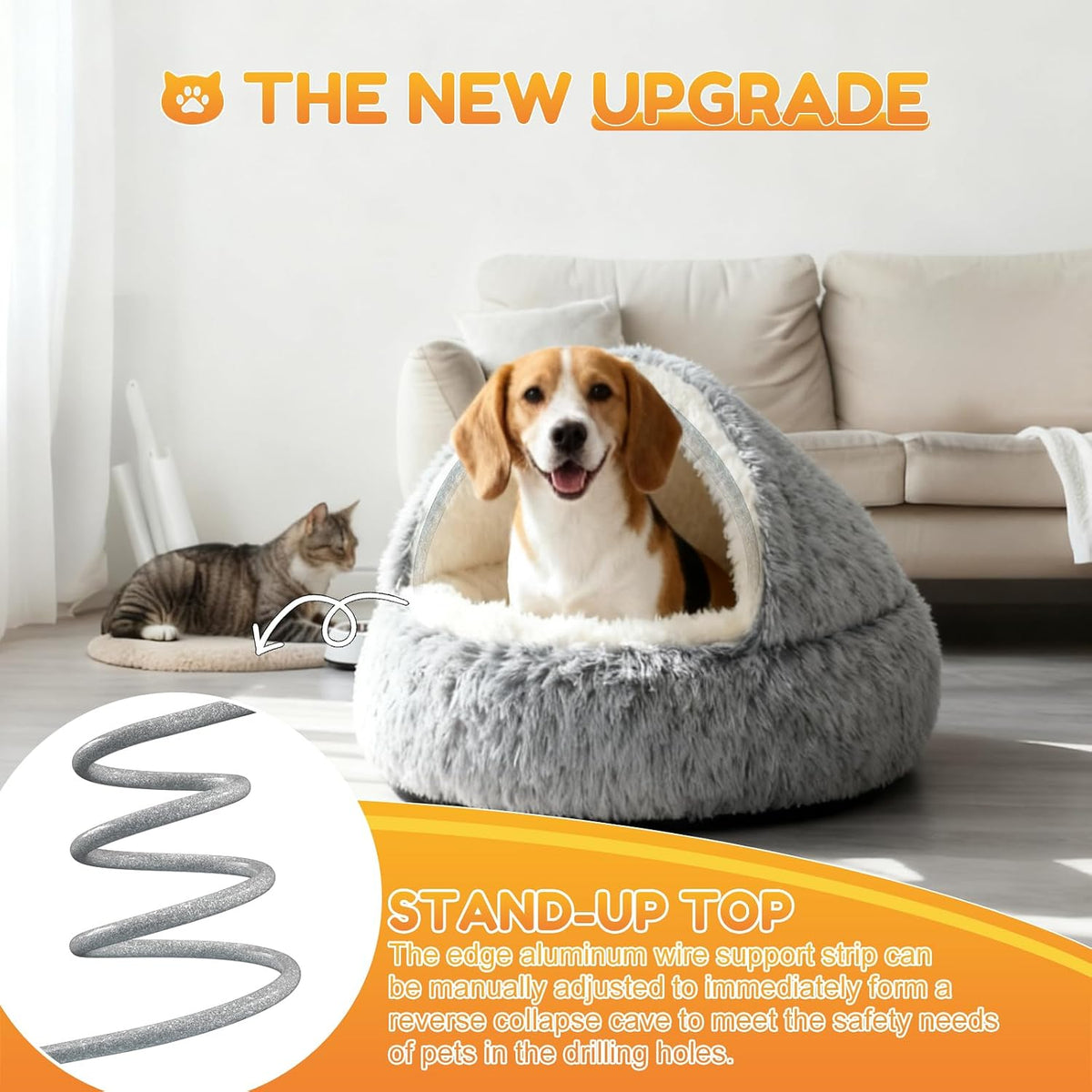 Large Dog Bed 80CM, Hood with Supports—Fluffy Calming Pet Bed Suitable for Pets under 20Kg with Machine Washable, Luxury Super Soft Pet Cave Bed Washable