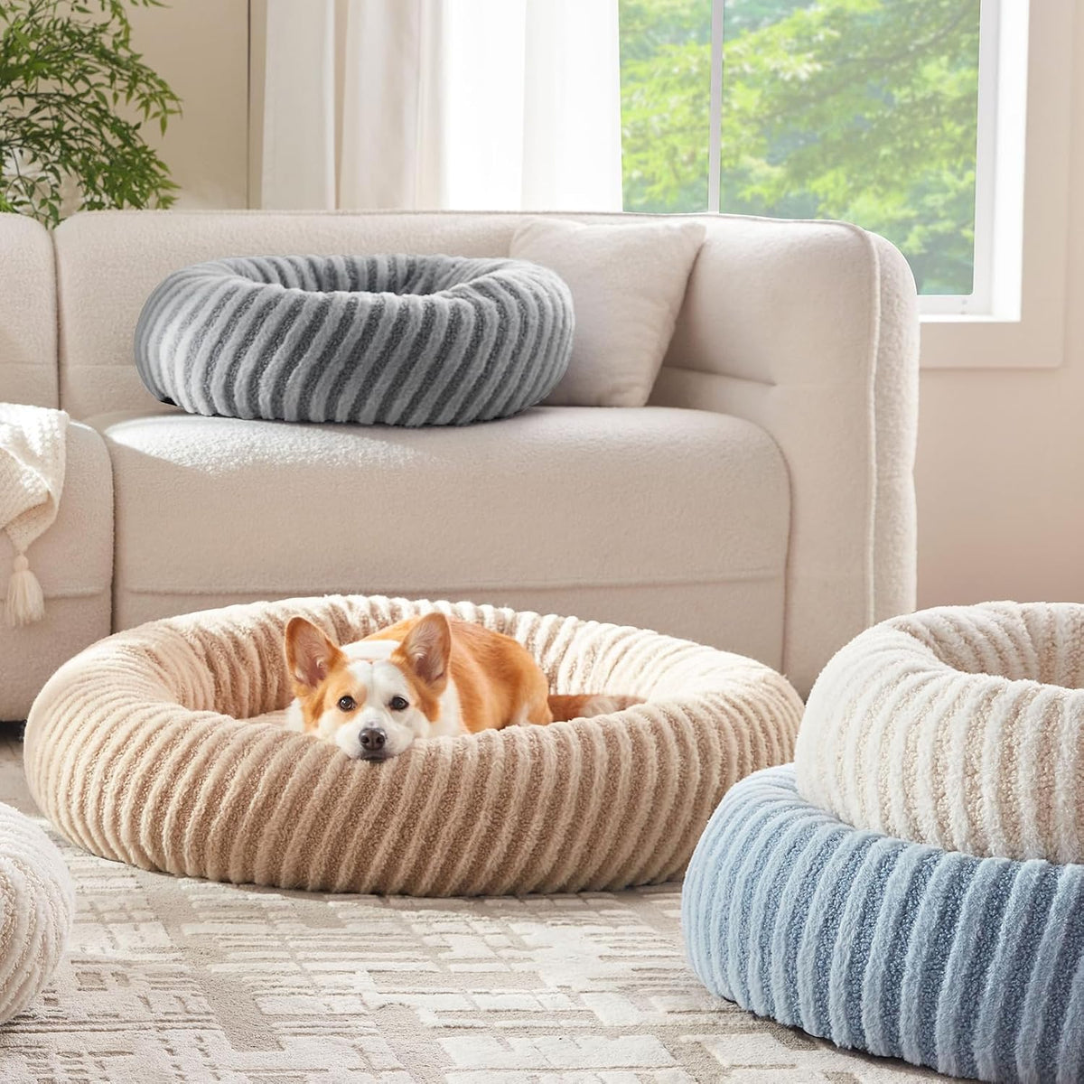 Donut Dog Bed Large-Round Dog Cat Bed with Waterproof Cover, Plush Doughnut Dog Bed with 20CM High Side for 40Lbs Golden Retriever, 76X76X20Cm（Brown）