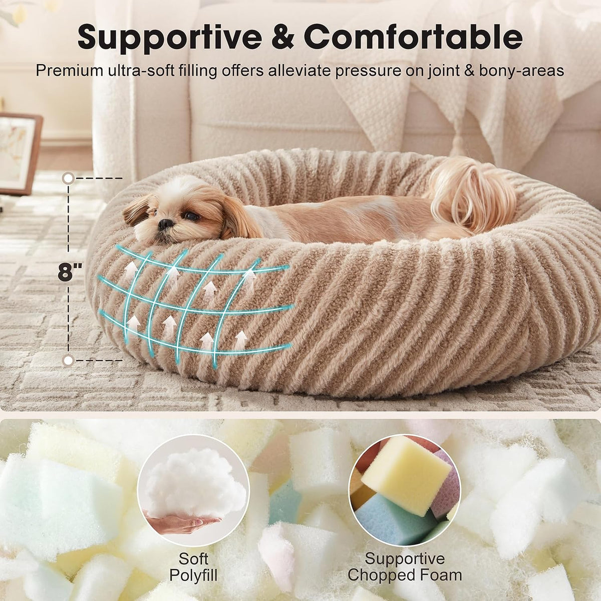 Donut Dog Bed Large-Round Dog Cat Bed with Waterproof Cover, Plush Doughnut Dog Bed with 20CM High Side for 40Lbs Golden Retriever, 76X76X20Cm（Brown）
