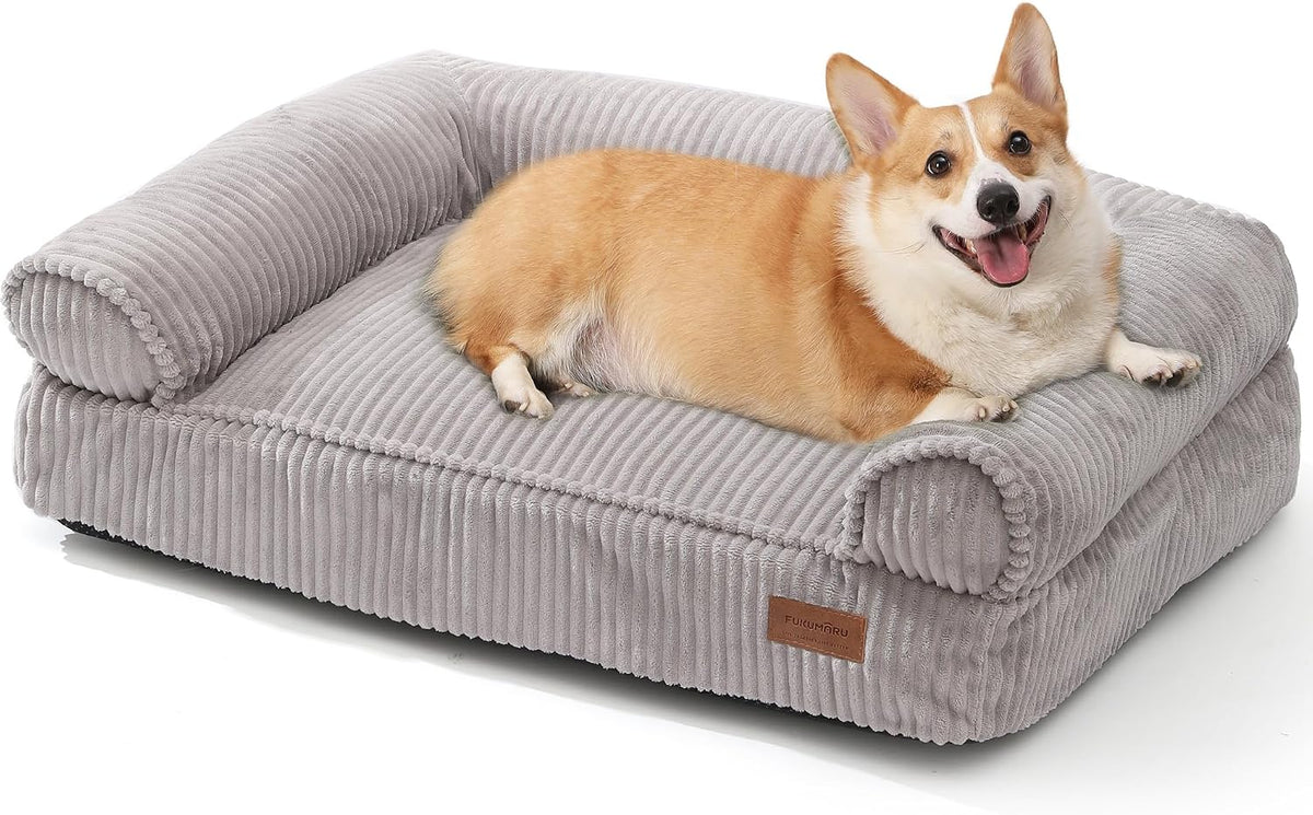 Cute Dog Bed, Fluffy Dogs Couch with TPU Layer Keeping Lining Dry, Pet Sofa Medium Size Dog Easy to Care, Warm Cat Bed with Removable Zipper Cover, 36Inch, Large, Light Grey