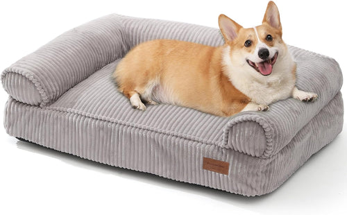 Cute Dog Bed, Fluffy Dogs Couch with TPU Layer Keeping Lining Dry, Pet Sofa Medium Size Dog Easy to Care, Warm Cat Bed with Removable Zipper Cover, 36Inch, Large, Light Grey