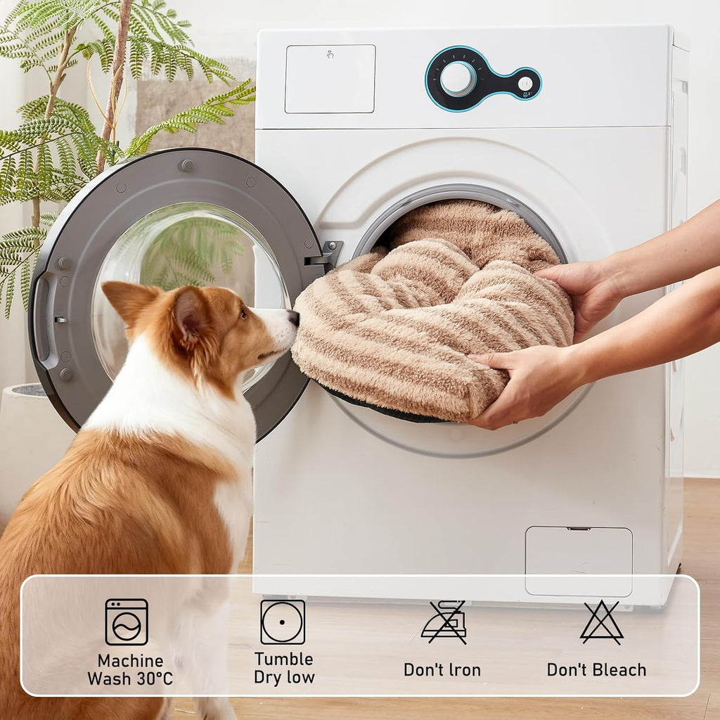 Large Dog Bed Washable - Fluffy Plush Fur Dog Mattress, Anti-Slip Dog Beds for Dog Crate, Calming anti Anxiety Dog Mat, 102 × 69 × 9 Cm, Brown